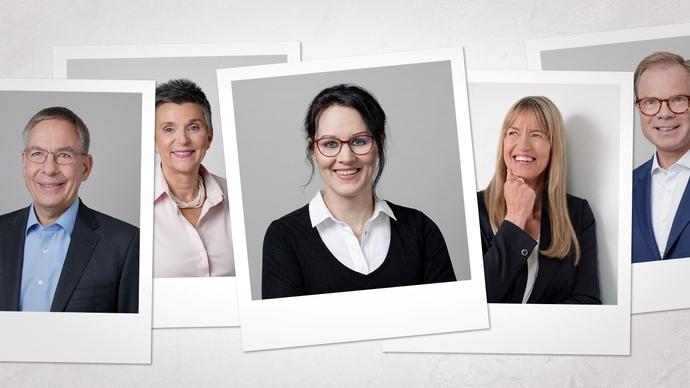 Mehrere Porträts von Interim Managern als Reihe von Polaroids