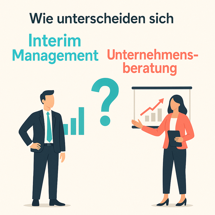 Alt tag: Symbolic image for the question "What is the difference between interim management and management consulting?"