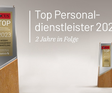 Die Grafik zeigt das Focus-Siegel "Top-Personaldienstleister 2023"