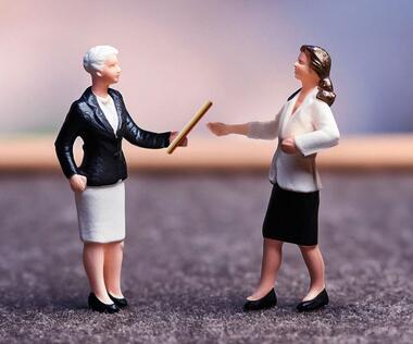A company owner hands over the baton to her successor.