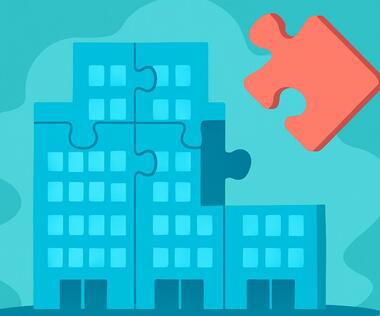 Carve-out: The picture shows a puzzle in the form of an office building from which a piece of the puzzle is removed.