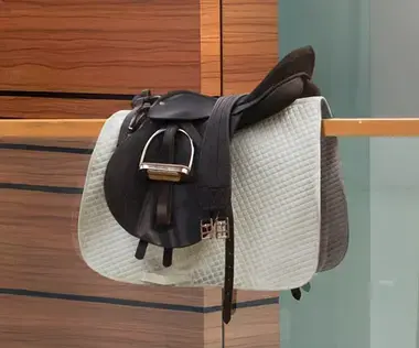 Interim Management Corporate Management: The picture shows a riding saddle in an office environment.