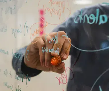 Interim management: The picture shows how a transparent whiteboard is labeled.