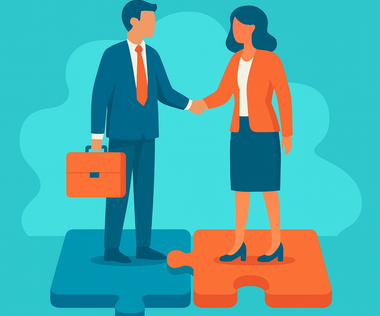 Post-merger integration: The visual illustrates the integration of companies after a merger.
