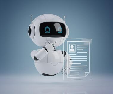 AI in recruiting: The picture shows a robot reading a CV.