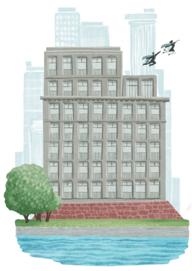 The picture shows a drawing of the office building of Deutsche Interim AG.