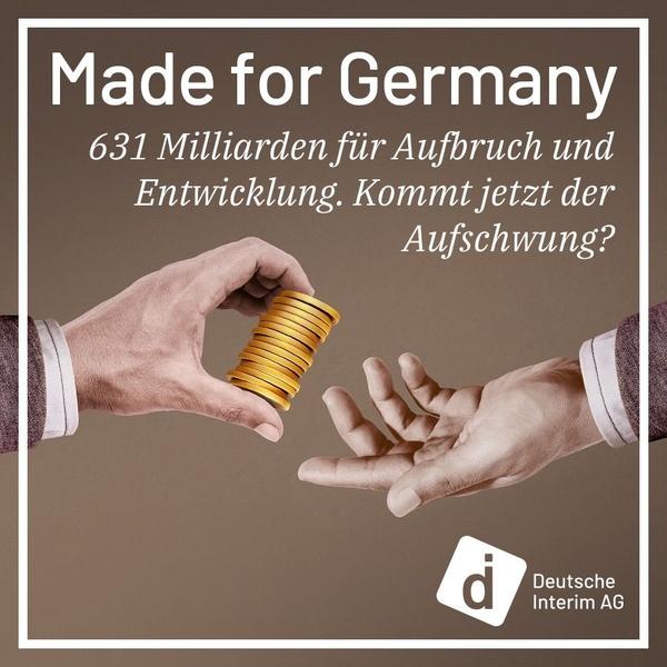 Initiative „Made for Germany“: Das Bild zeigt zwei Hände. Eine Hand übergibt Münzen in die andere Hand.