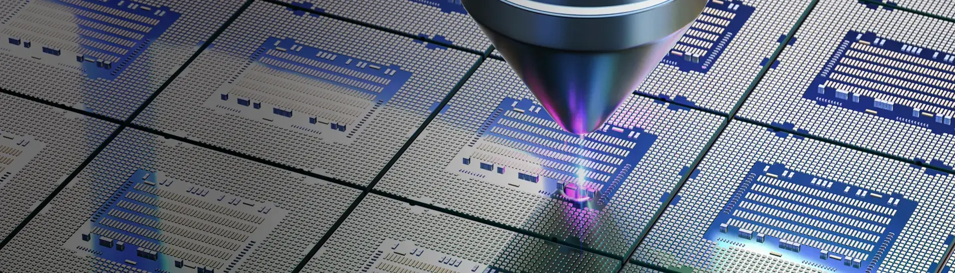 Interim Management Metal and Electronics: The picture shows a close-up of a microelectronic manufacturing process.
