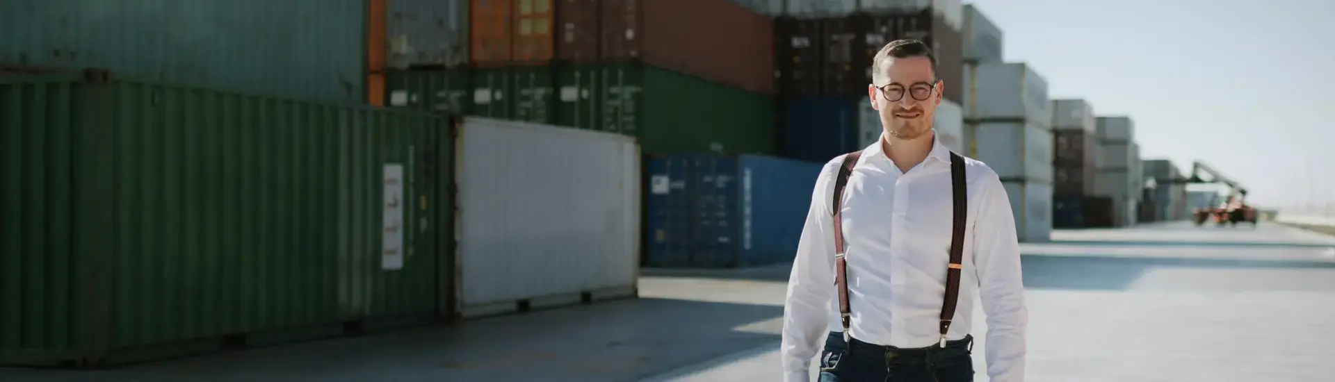 The picture shows an interim manager for purchasing at a container port.