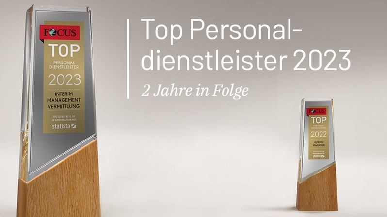 Die Grafik zeigt das Focus-Siegel &quot;Top-Personaldienstleister 2023&quot;