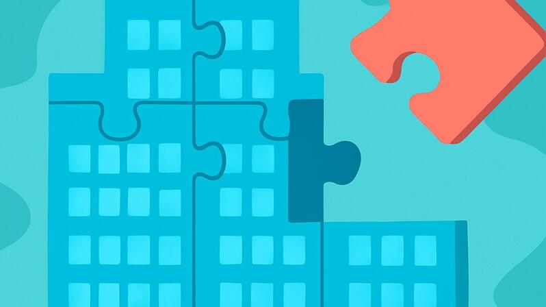 Carve-out: The picture shows a puzzle in the form of an office building from which a piece of the puzzle is removed.