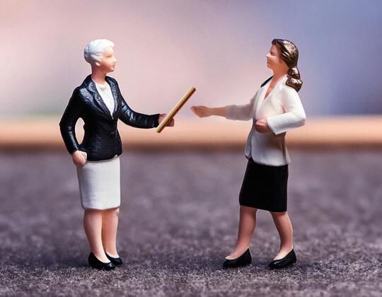A company owner hands over the baton to her successor.
