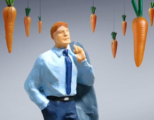 Interim managers surrounded by benefits, presented as carrots.
