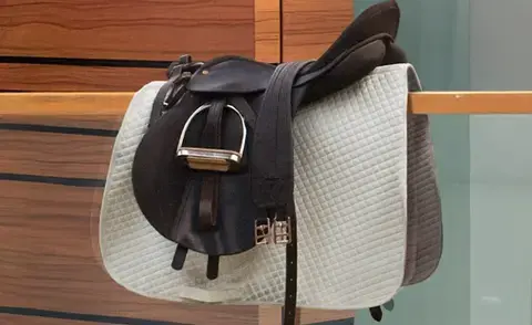 Interim Management Corporate Management: The picture shows a riding saddle in an office environment.